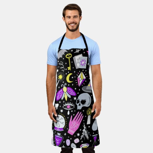 ヴィンテージ茶色 – オレンジ色のタータンチェック格子柄。 エプロン (着用した状態)