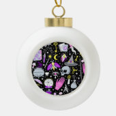 ヴィンテージ茶色 – オレンジ色のタータンチェック格子柄。 セラミックボールオーナメント (正面)