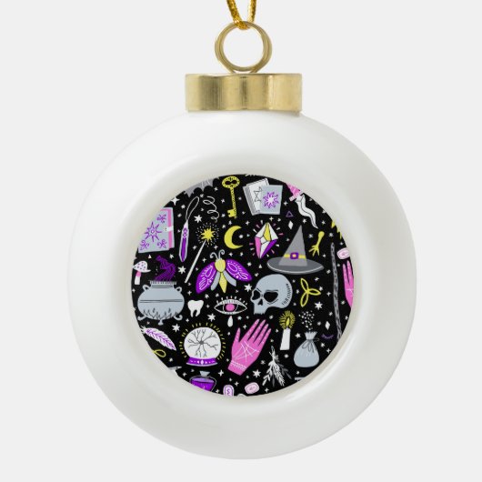 ヴィンテージ茶色 – オレンジ色のタータンチェック格子柄。 セラミックボールオーナメント (正面)