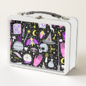 ヴィンテージ茶色 – オレンジ色のタータンチェック格子柄。 メタルランチボックス (正面)