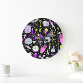 ヴィンテージ茶色 – オレンジ色のタータンチェック格子柄。 ラージ壁時計 (ホーム)