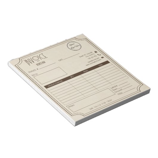 ヴィンテージ茶色(ロゴ付きスモールビジネスインボイス) ノートパッド (アングル)