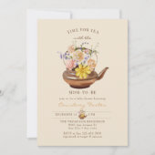 ヴィンテージ茶 |水彩フローラベビーシャワー 招待状 (正面)