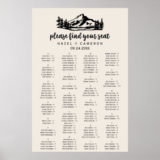ヴィンテージ荒野アルファベット座席表 ポスター (正面)