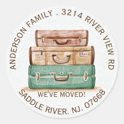 ヴィンテージ荷物 |新しいホーム住所 シールシール ラウンドシール (正面)