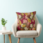 ヴィンテージ菊の花バーガンディ赤 クッション (椅子)