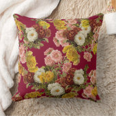 ヴィンテージ菊の花バーガンディ赤 クッション (ブランケット)