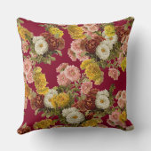 ヴィンテージ菊の花バーガンディ赤 クッション (裏面)