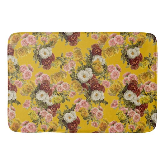 ヴィンテージ菊の花マスタードイエロー バスマット (正面)
