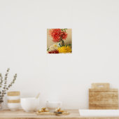 ヴィンテージ菊花の陶器の花瓶の絵画 ポスター (キッチン)