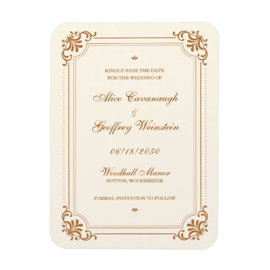 ヴィンテージ華やかな結婚式の日付を保存 マグネット (縦)