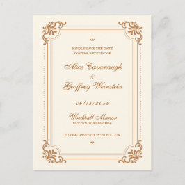 ヴィンテージ華やかな結婚式の日付を保存 案内ポストカード