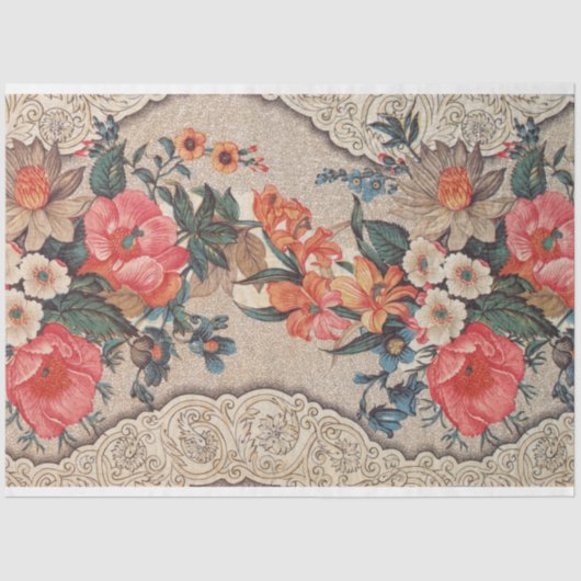 ヴィンテージ華美の花とレースのよう巻物 薄葉紙 (正面)