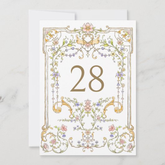 ヴィンテージ華美ぼほ花結婚のテーブル番号 招待状 (裏面)