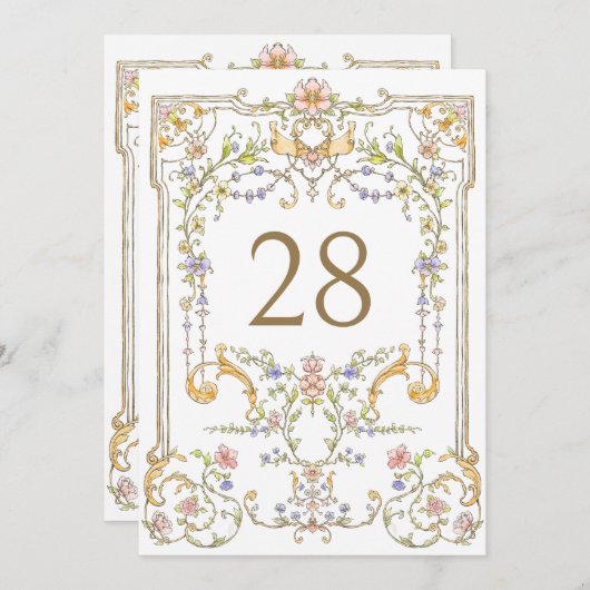 ヴィンテージ華美ぼほ花結婚のテーブル番号 招待状 (正面/裏面)