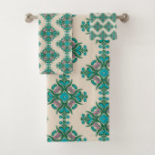ヴィンテージ華美アールヌーボータイルパターン緑青 バスタオルセット (インサイチュ)