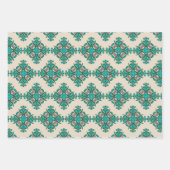 ヴィンテージ華美アールヌーボータイルパターン緑青 ラッピングペーパーシート (正面3)