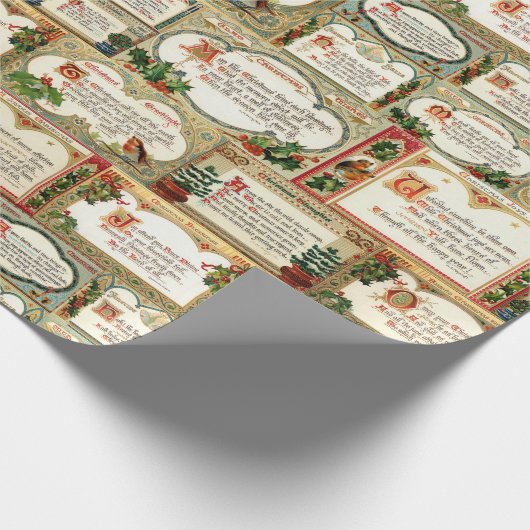 ヴィンテージ華美クリスマスグリーティングコラージュ ラッピングペーパー (角)