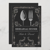 ヴィンテージ華美シルバースプーンフォークリハーサルディナー 招待状 (正面/裏面)
