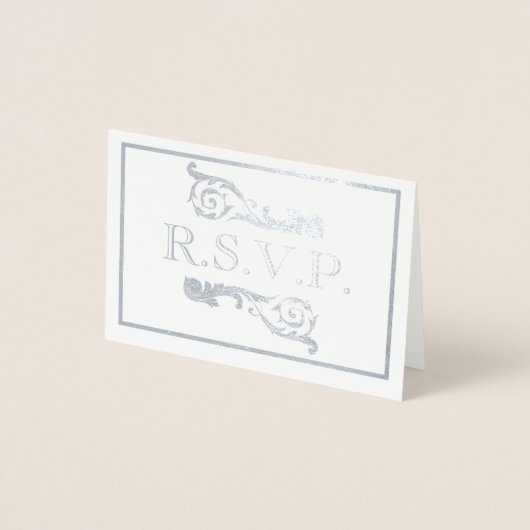 ヴィンテージ華美シルバーフローリッシュグレーRSVPフォイルカード 箔カード (正面)