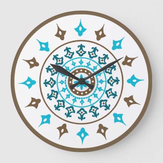 ヴィンテージ華美ターコイズブラウンウォールクロック ラージ壁時計 (正面)