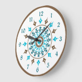 ヴィンテージ華美ターコイズ茶色の番号付き壁時計 ラージ壁時計 (傾斜)