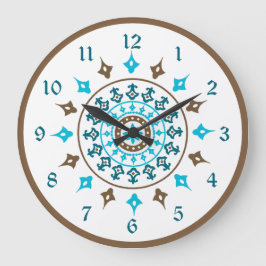 ヴィンテージ華美ターコイズ茶色の番号付き壁時計 ラージ壁時計