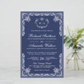 ヴィンテージ華美バジェットネイビーブルー結婚式招待状 (スタンド正面)