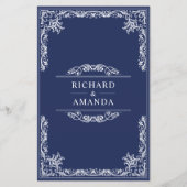 ヴィンテージ華美バジェットネイビーブルー結婚式招待状 (裏面)