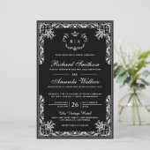 ヴィンテージ華美バジェットブラック結婚式招待状 (スタンド正面)