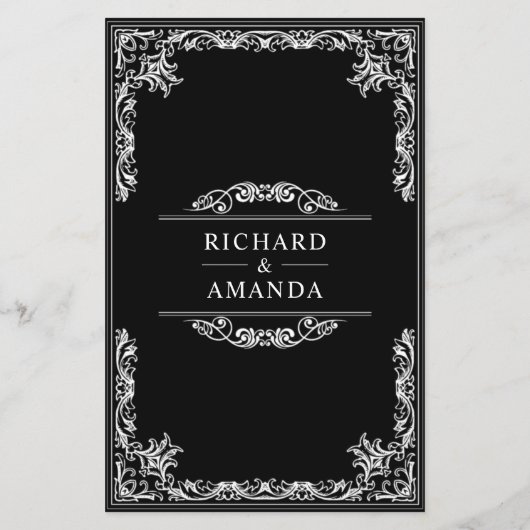 ヴィンテージ華美バジェットブラック結婚式招待状 (裏面)