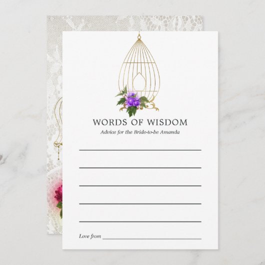 ヴィンテージ華美バードケージレースフローラブライダルシャワー アドバイスカード (正面/裏面)