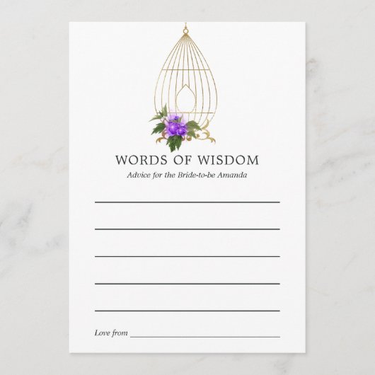 ヴィンテージ華美バードケージレースフローラブライダルシャワー アドバイスカード (正面)