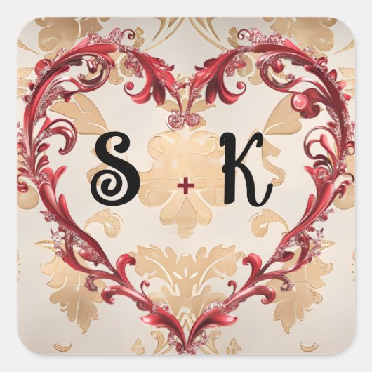 ヴィンテージ華美パーチメントハートバレンタインデー スクエアシール (正面)