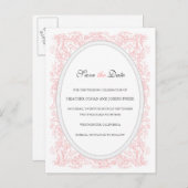 ヴィンテージ華美ピンクとグレー日付を保存 案内ポストカード (正面/裏面)