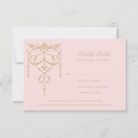 ヴィンテージ華美ピンクパリ 出欠カード (正面)