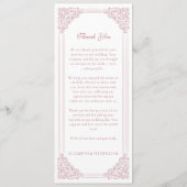 ヴィンテージ華美ピンク結婚フレームのメニュー+ありがとう メニュー (裏面)