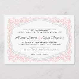 ヴィンテージ華美ピンク&グレー結婚式招待状 招待状