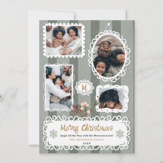 ヴィンテージ華美フレームのクリスマスファミリー5枚の写真 シーズンカード (正面)