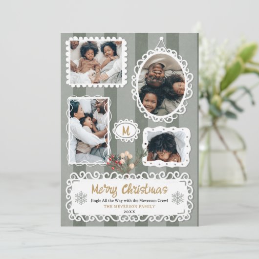 ヴィンテージ華美フレームのクリスマスファミリー5枚の写真 シーズンカード (スタンド正面)
