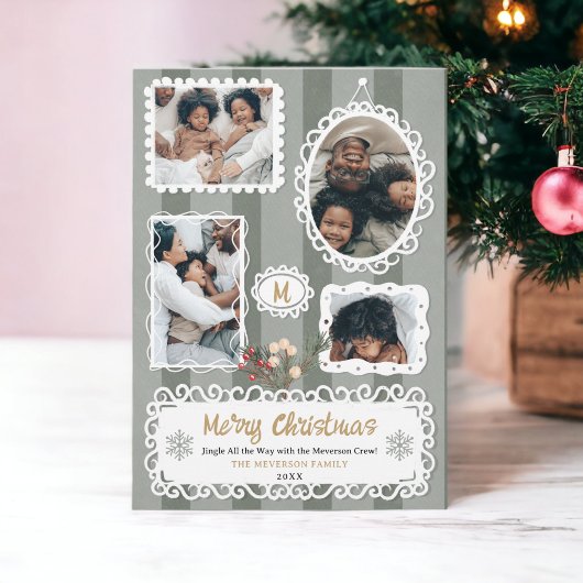 ヴィンテージ華美フレームのクリスマスファミリー5枚の写真 シーズンカード