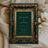 ヴィンテージ華美フレームエメラルドグリーン金ゴールド結婚ズ 招待状