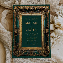 ヴィンテージ華美フレームエメラルドグリーン金ゴールド結婚ズ 招待状