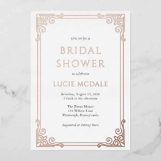 ヴィンテージ華美フレームブライダルシャワー実在 箔招待状 (正面)