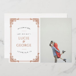 ヴィンテージ華美フレーム写真の日付の保存実在 箔招待状