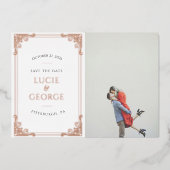 ヴィンテージ華美フレーム写真の日付の保存実在 箔招待状 (正面)