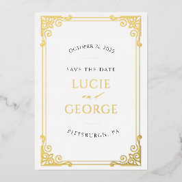 ヴィンテージ華美フレーム日付フォイルを実在保存 箔招待状