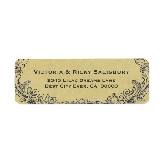 ヴィンテージ華美フレーム金ゴールドの結婚背景V01 ラベル (正面)