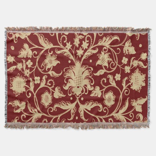 ヴィンテージ華美フローラ模様 スローブランケット (正面)