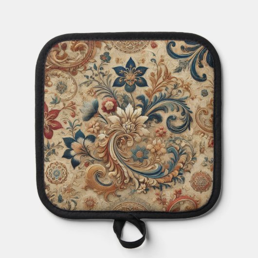 ヴィンテージ華美フローラBrocadeパターン2 鍋敷き (正面)